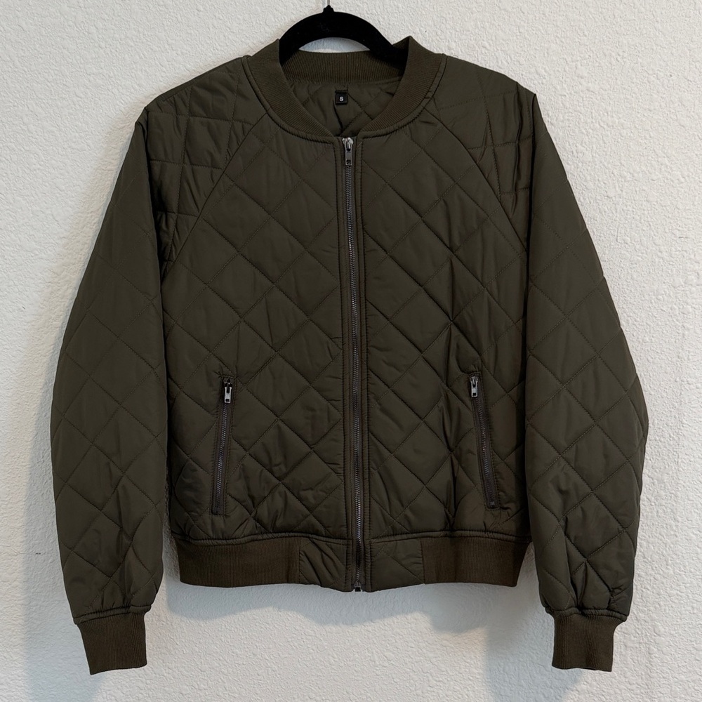Green Quilted Bomber Jacket